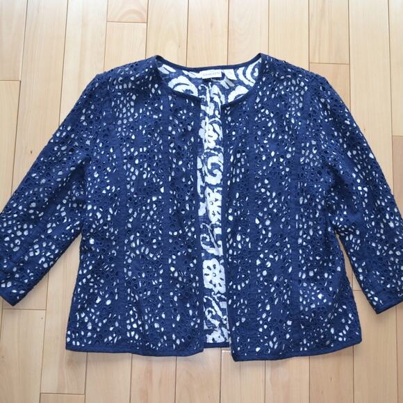 Chico's Blazer Suit Jacket Open Front Blue Size 2 - Picture 1 of 3